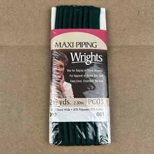 Wrights Bias Tape Maxi Piping ~ Green ~ 2.5 yards Vintage
